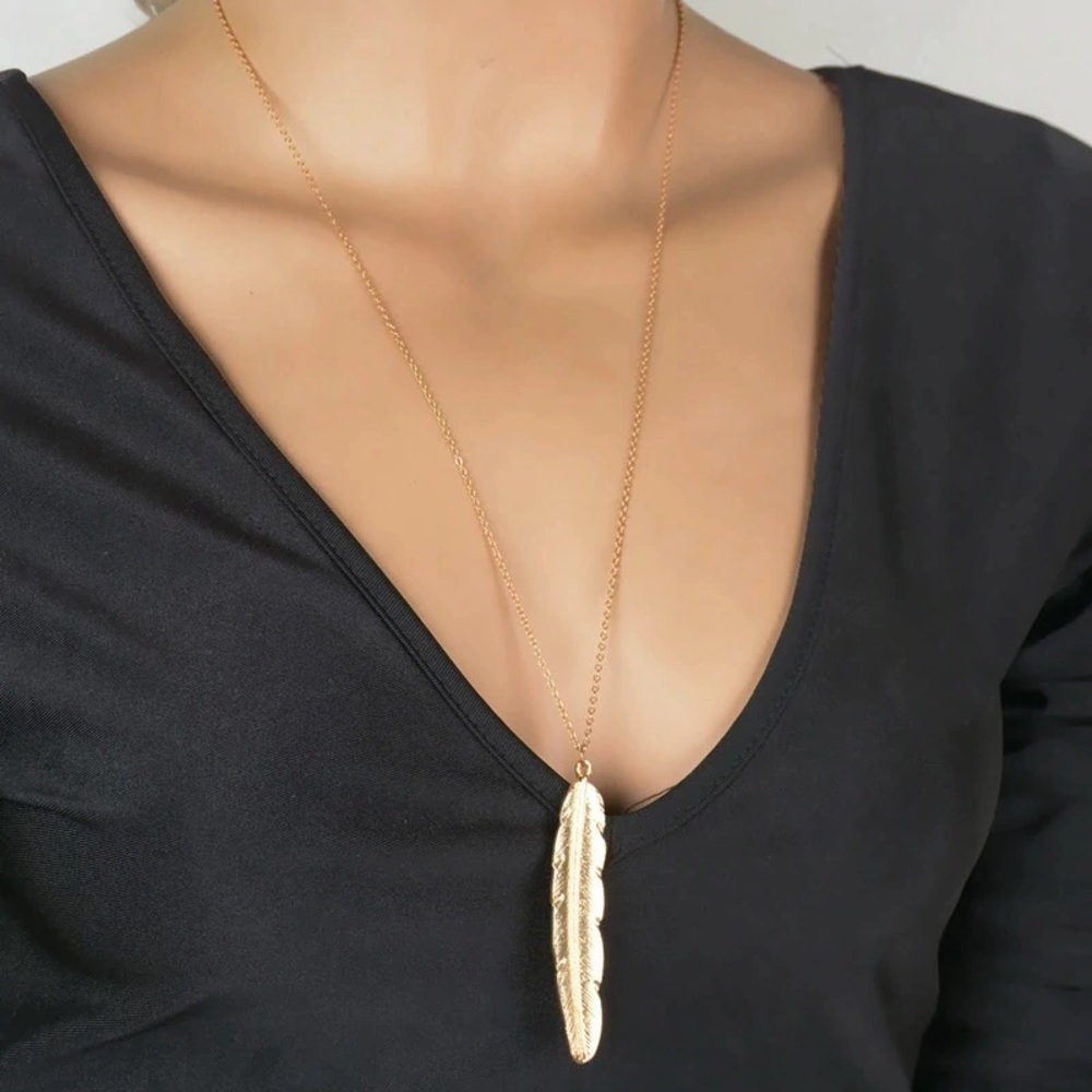 ‼️3/$30 Boho Gold Feather Long Statement Necklace